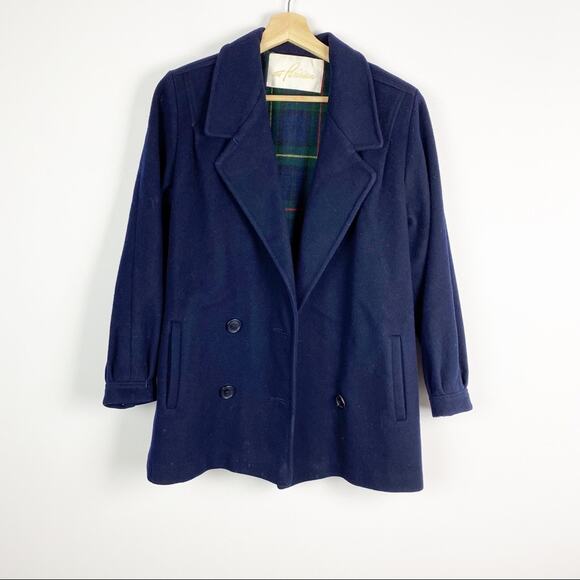 Vintage Jill Jr The Parisian Wool Peacoat Navy 3/4 Sleeve Double Breasted Midi M - Picture 1 of 11
